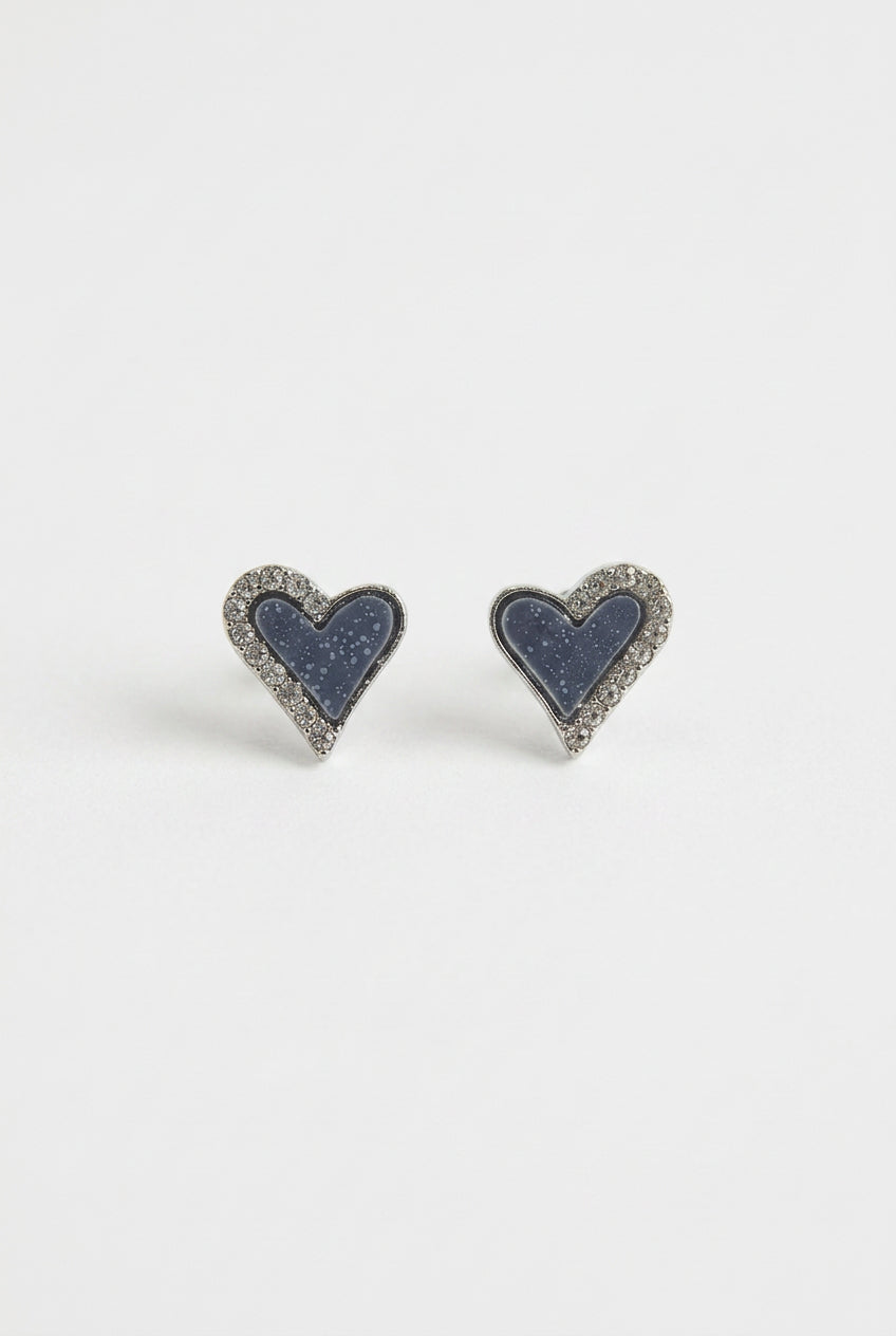 Midnight Sparkle Heart Stud Earrings