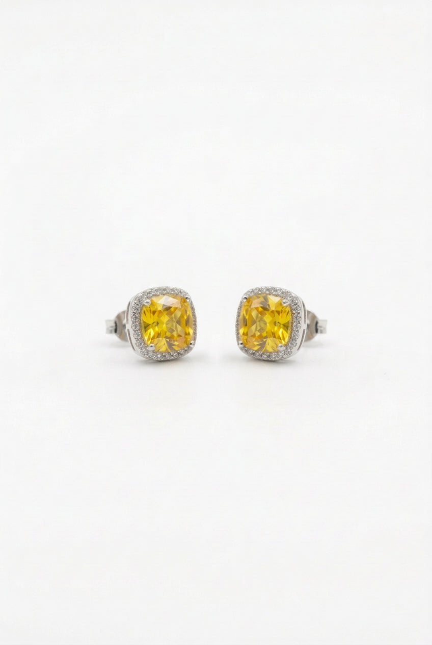 Golden Glow Yellow Halo Stud Earrings