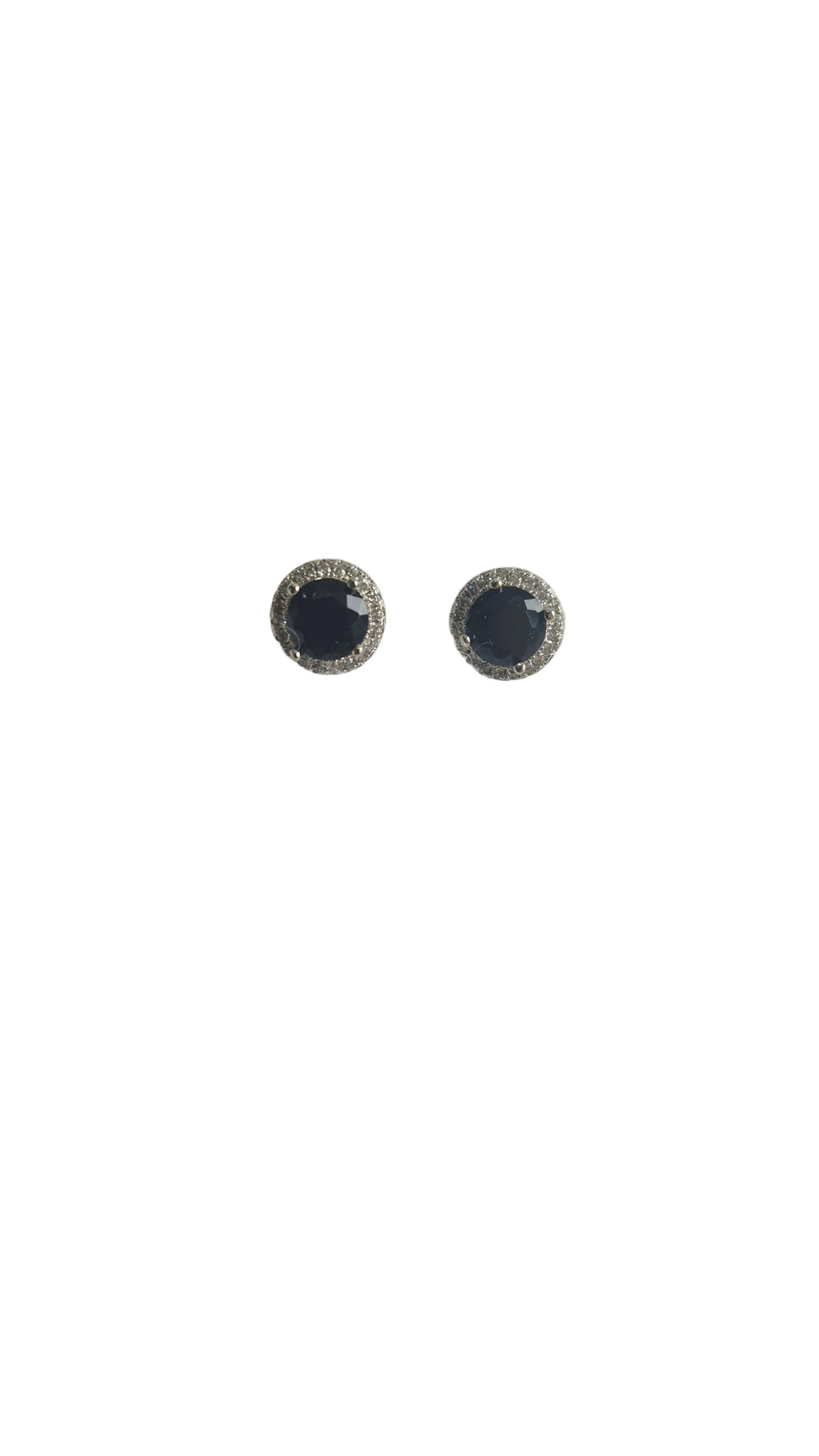 Midnight Black Round Halo Stud Earrings