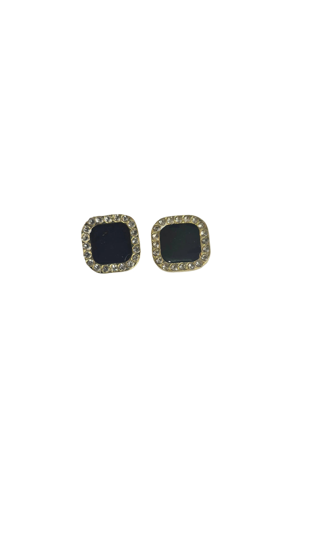 Black Square Halo Stud Earrings