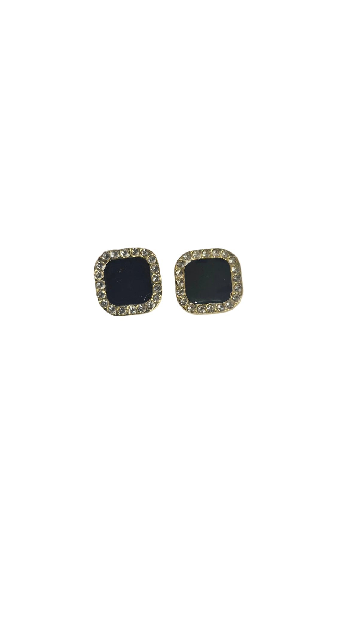 Black Square Halo Stud Earrings