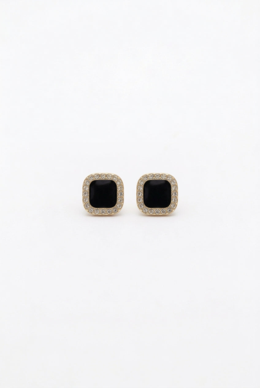 Black Square Halo Stud Earrings