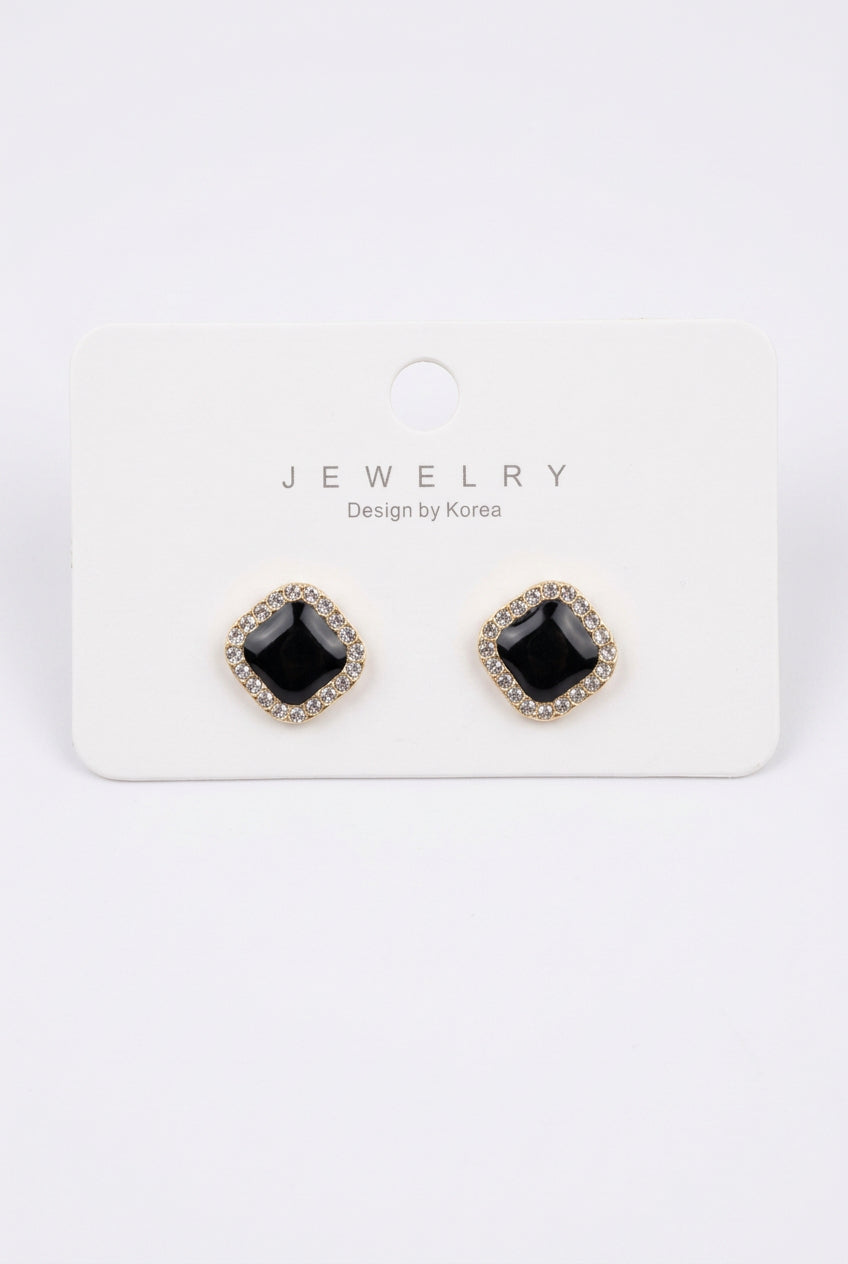 Black Square Halo Stud Earrings
