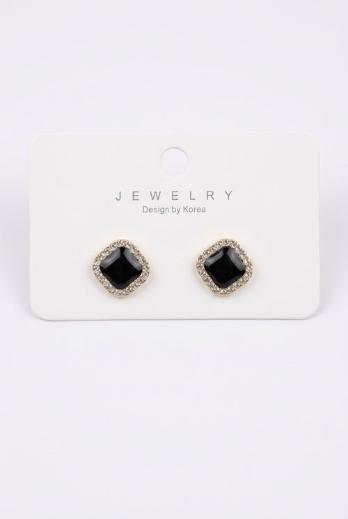 Black Square Halo Stud Earrings