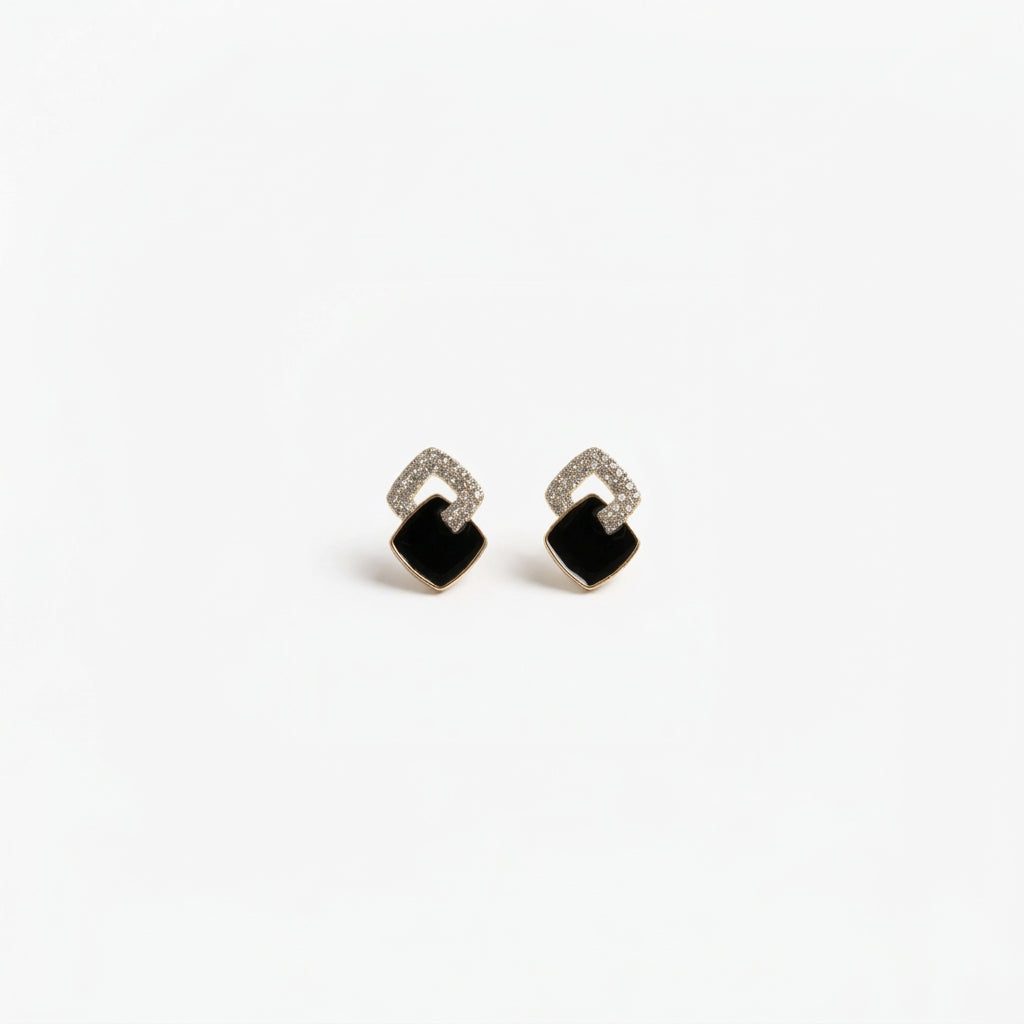 Black Geometric Stud Earrings