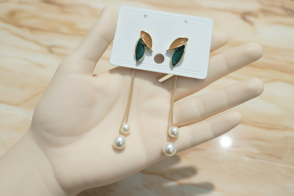 Leaf & Pearl Drop Earrings