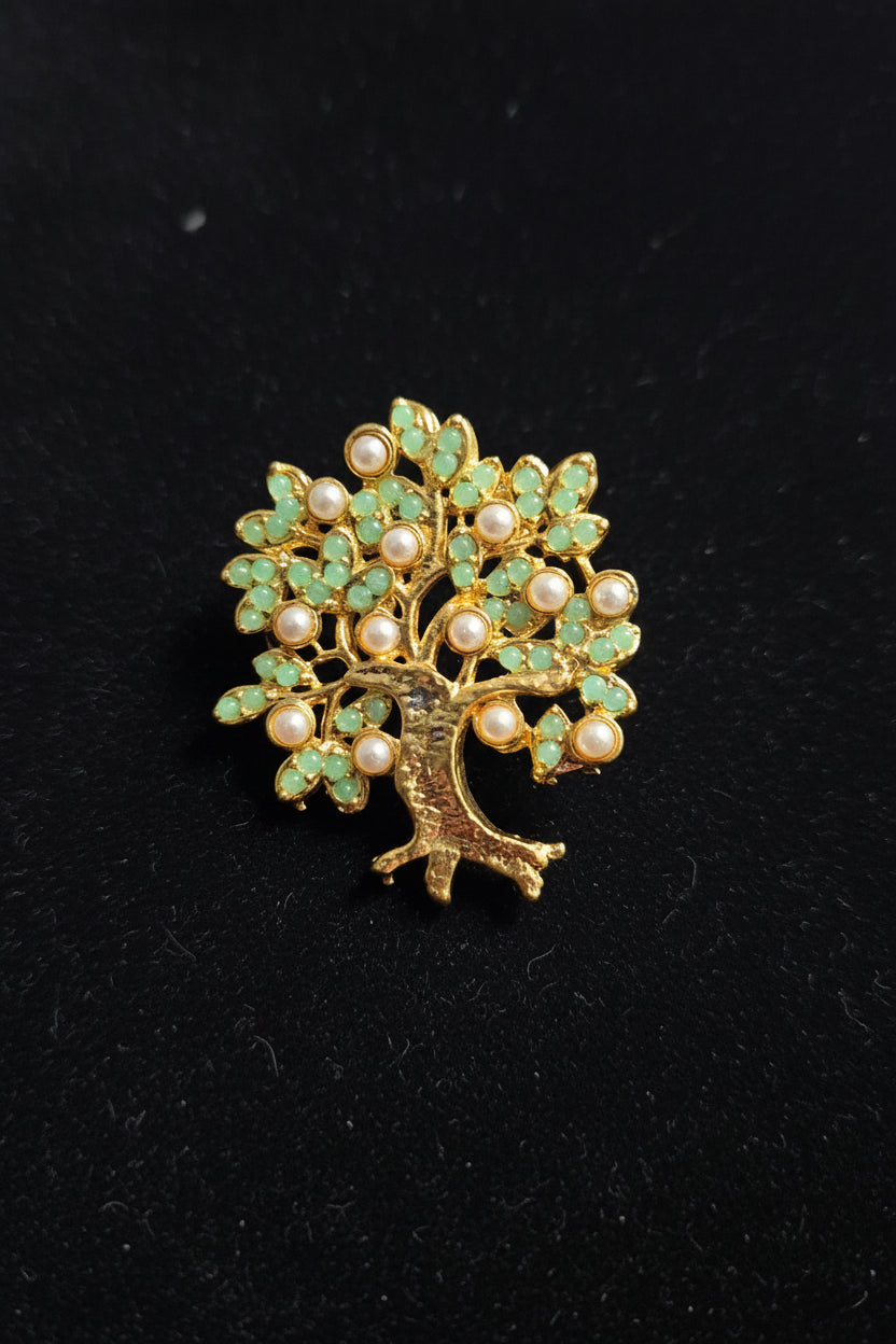 Tree of Life Earrings – Gold, Jade Green & Pearl