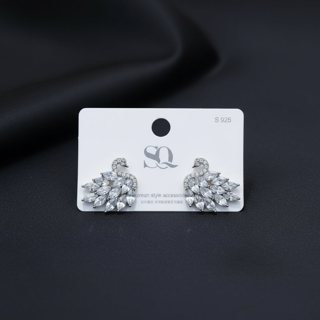 Crystal Swan Earrings – S925 Sterling Silver