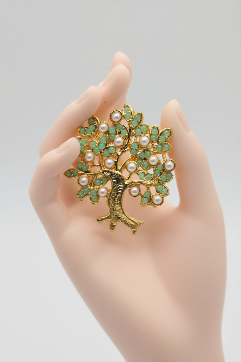 Tree of Life Earrings – Gold, Jade Green & Pearl