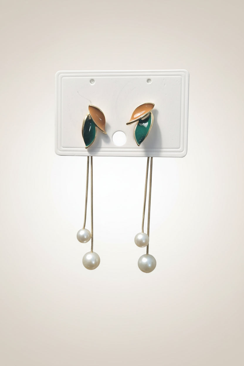 Leaf & Pearl Drop Earrings