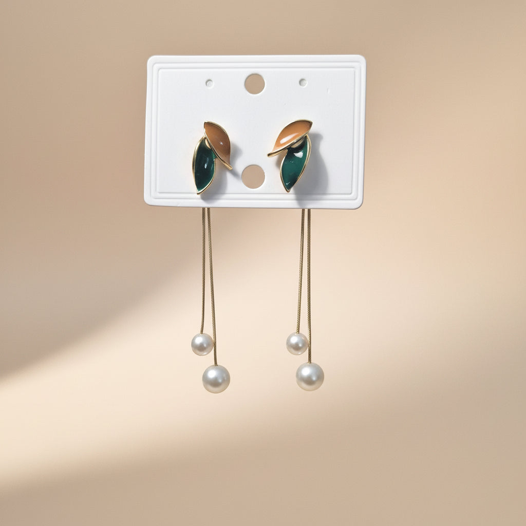 Leaf & Pearl Drop Earrings