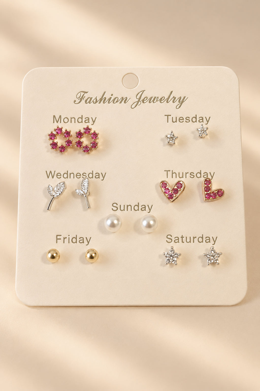 7-Day Stud Earring Set – Stars, Hearts & Pearls