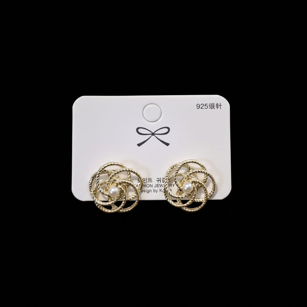 Golden Rose Pearl Stud Earrings