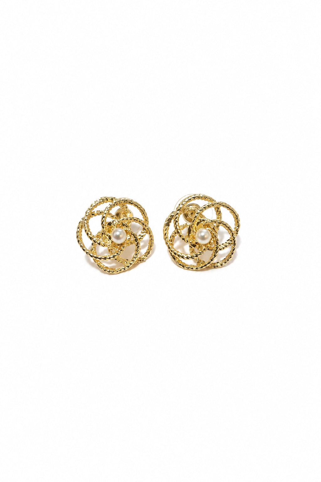 Golden Rose Pearl Stud Earrings