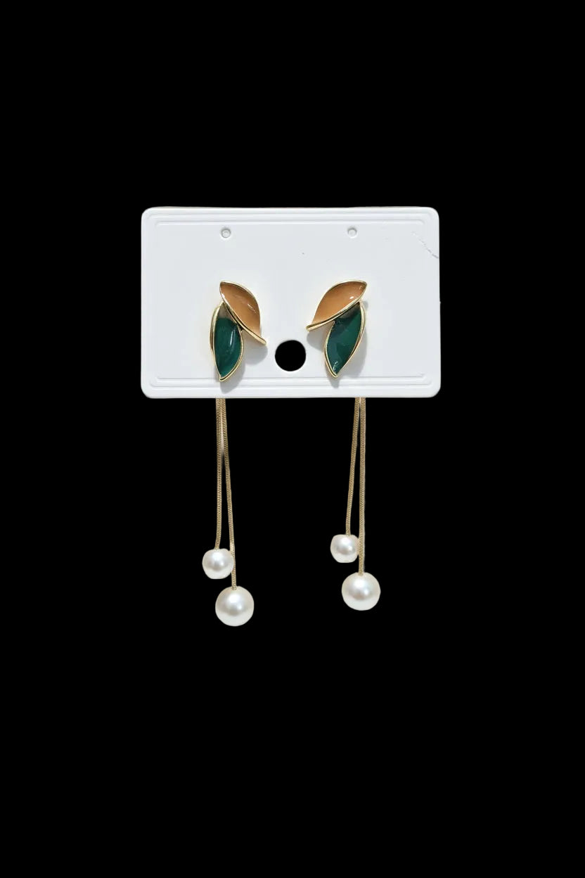 Leaf & Pearl Drop Earrings