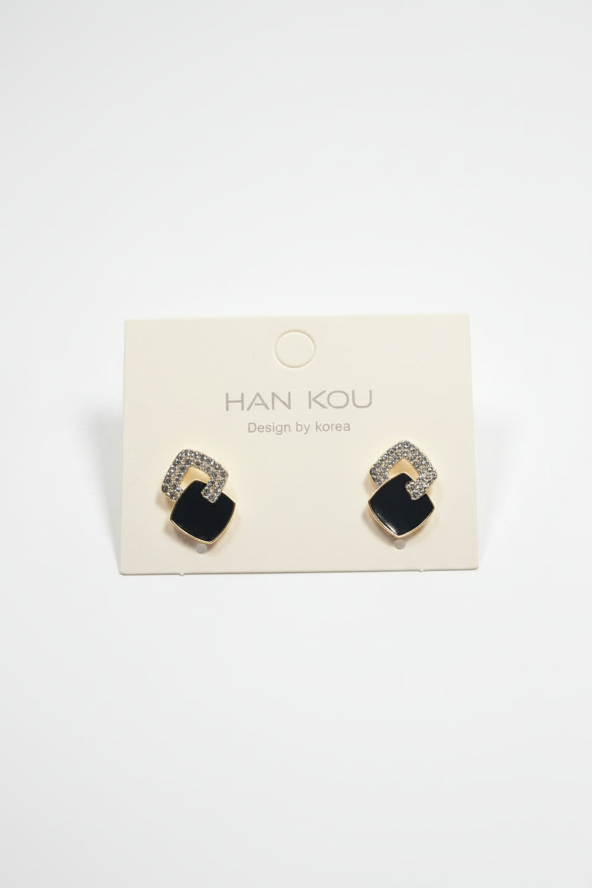 Black Geometric Stud Earrings