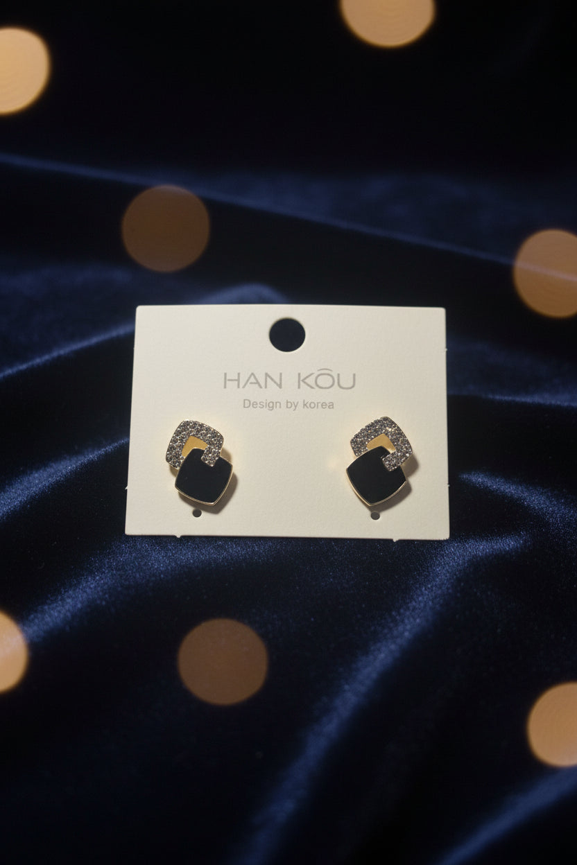 Black Geometric Stud Earrings