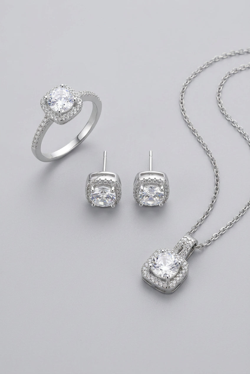 Crystal CZ Jewelry Set – Ring, Earrings & Necklace