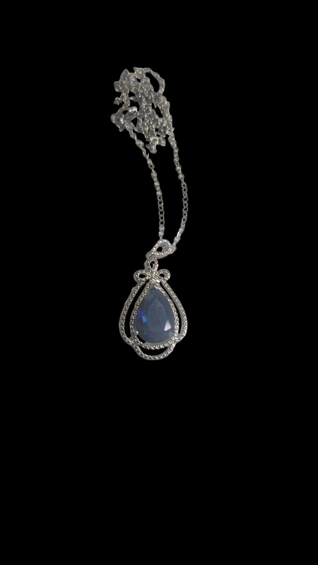 Black with blue shadow Teardrop Pendant Necklace – Silver-Tone