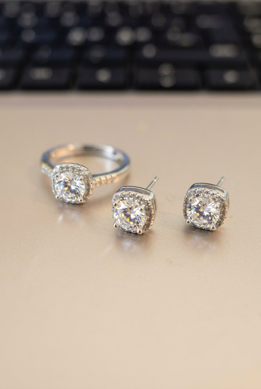 Crystal CZ Jewelry Set – Ring, Earrings & Necklace