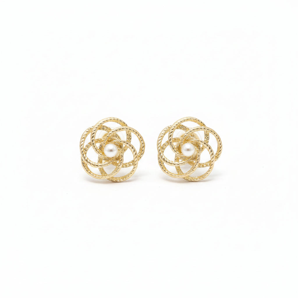 Golden Rose Pearl Stud Earrings
